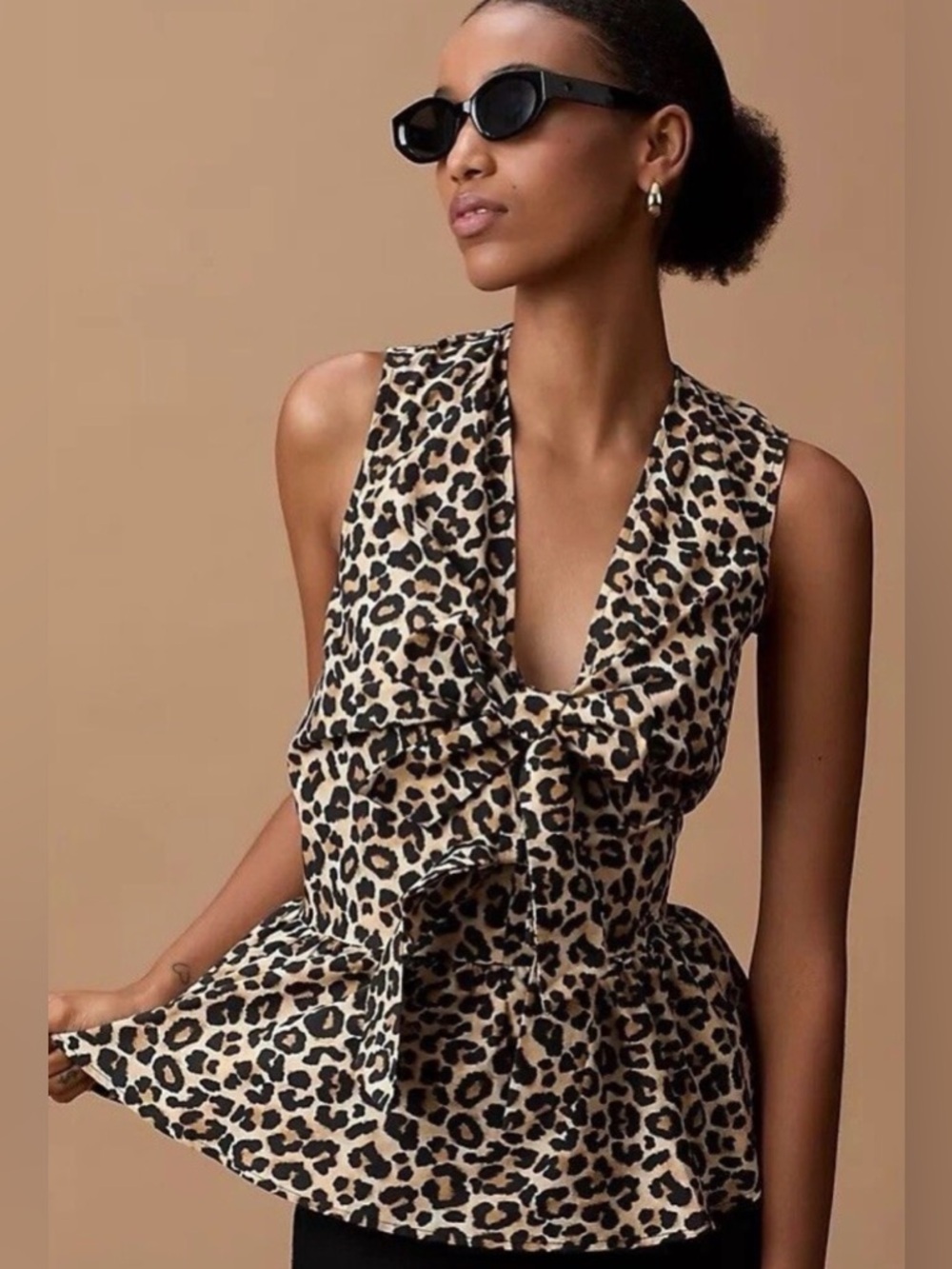 Maeve Leopard Print Tie-Front Sleeveless Blouse - Beige & Black NWOT